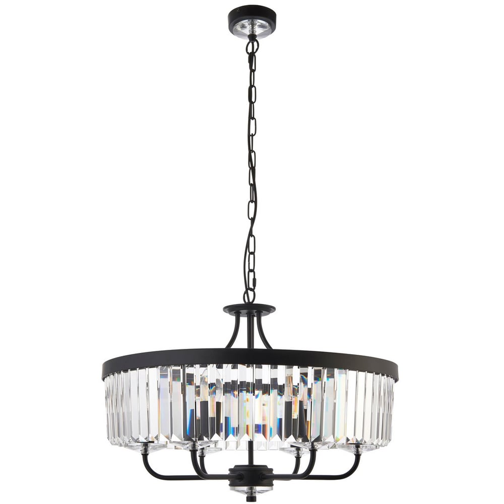 Merano Ascoli Matt Black Cut Glass Multi Arm Pendant Flush Ceiling Lamp Image 1