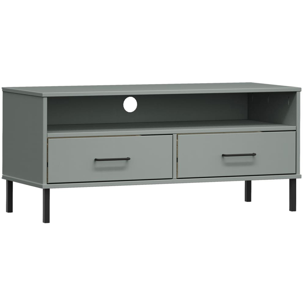 vidaXL Single Shelf 2 Drawer Grey Solid Pine Wood TV Cabinet Image 2