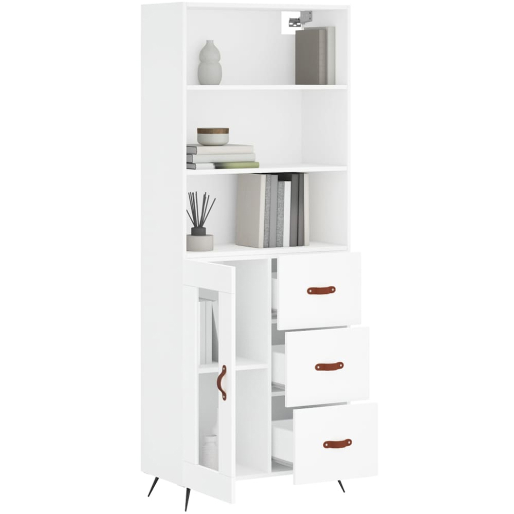 vidaXL Single Glass Door 3 Drawer 3 Open Shelf White Highboard Image 3