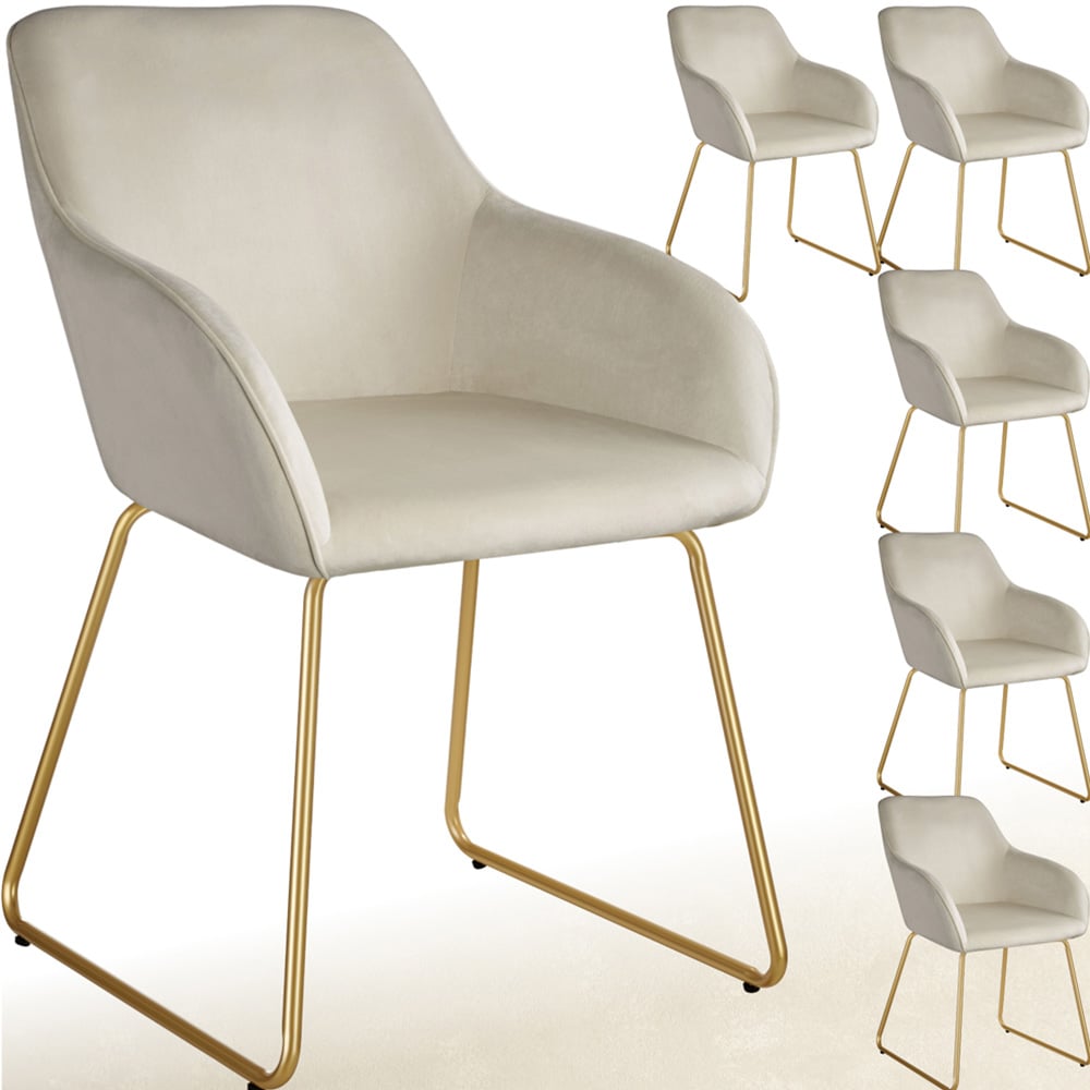 tectake Jeane Set of 6 Cream and Gold Velvet Look Dining Chair Image 2