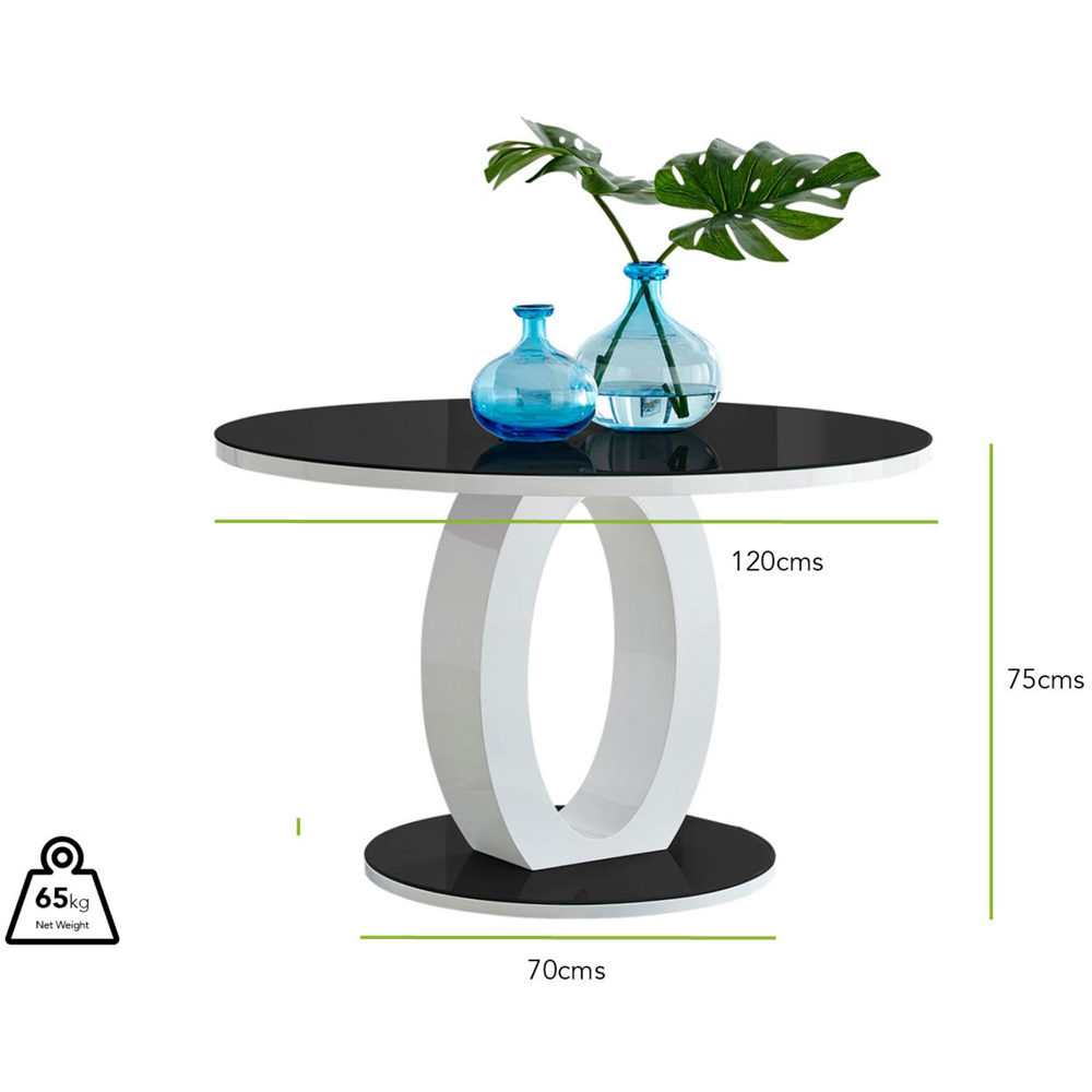Furniturebox Lucia 4 Seater Black and White High Gloss and Glass Round Dining Table Image 7