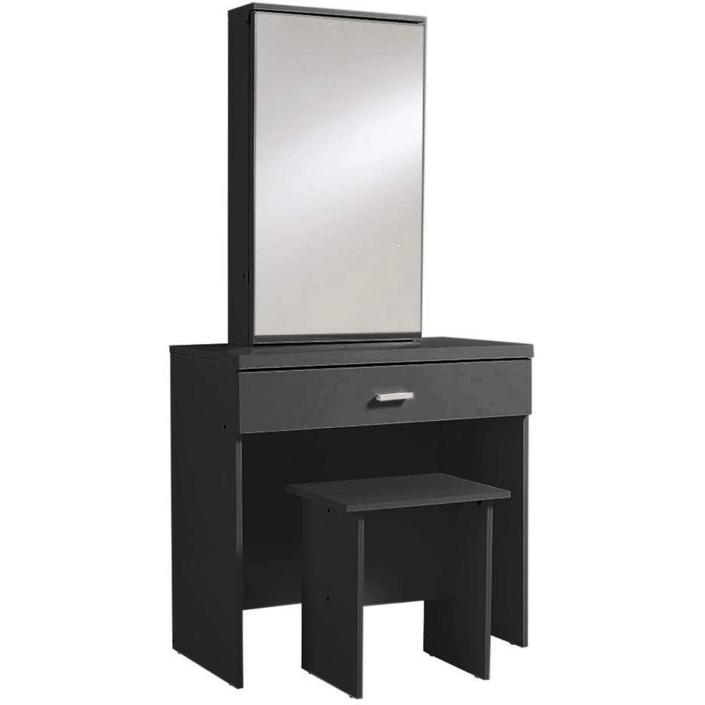 Home Source Berlin Single Drawer Black Dressing Table Set with Sliding Vanity Mirror Image 2