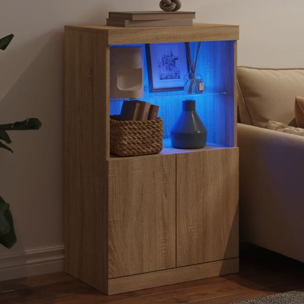 vidaXL 2 Door 2 Shelf Sonoma Oak Sideboard with LED Lights Image 1