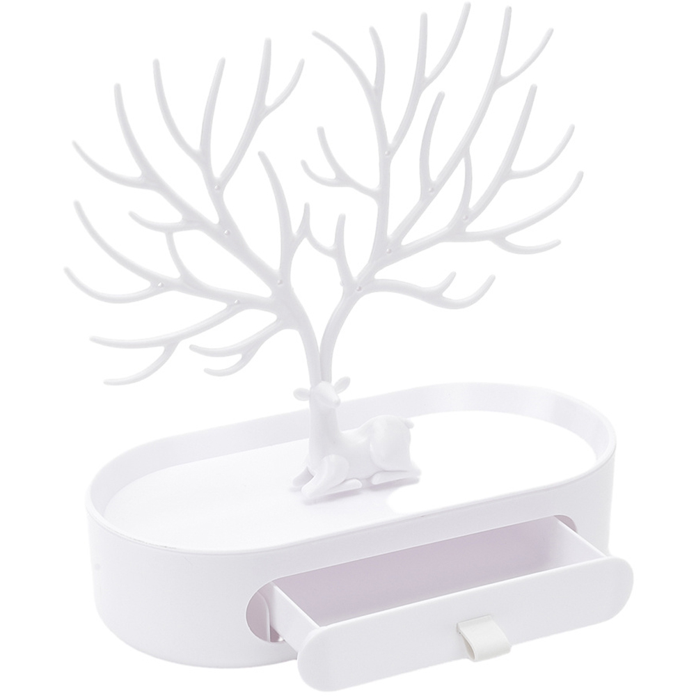 H&O Direct Single Drawer White Antlers Design Plastic Jewellery Stand Image 3