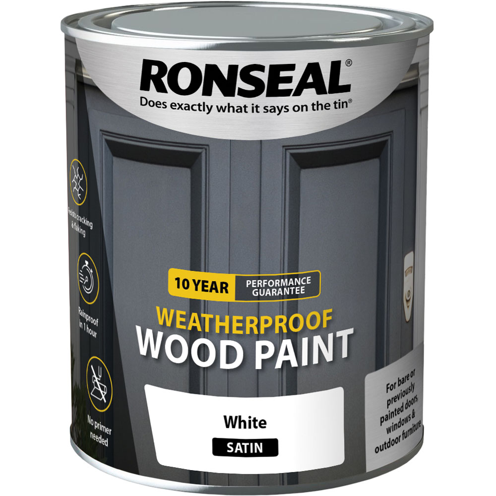 Ronseal 10 Year Weatherproof Wood Paint White Satin 750ml Image 3
