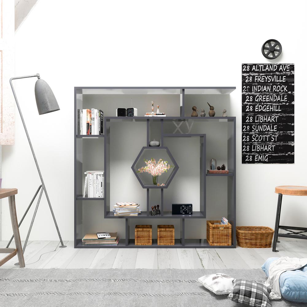 Decorotika Labrina 12 Shelf Black Hexagonal Geometric Bookcase Image 3