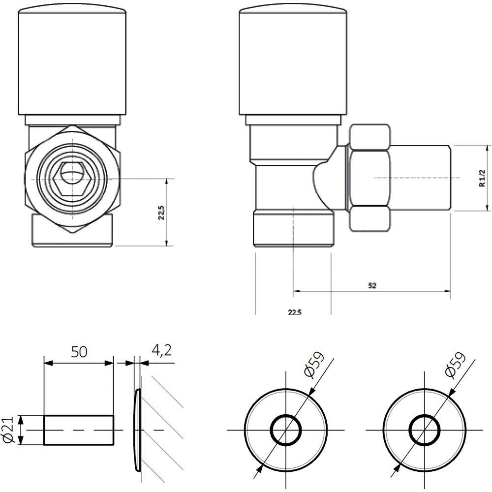 Terma Vario Heban Black Royal Angled Thermostatic Radiator Valve Set with Pipe Masking Set Image 5