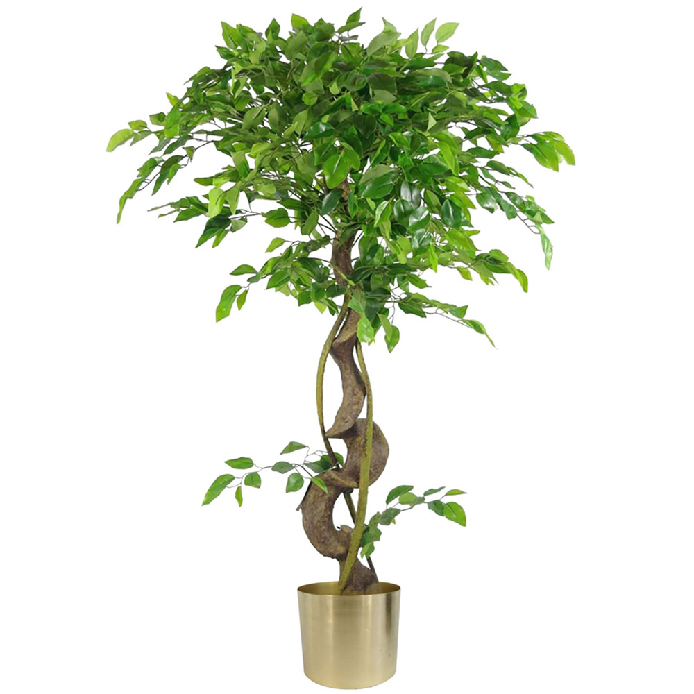 Leaf Japanese Fruticosa Ficus Artificial Tree in Gold Planter 3.9ft Image 1