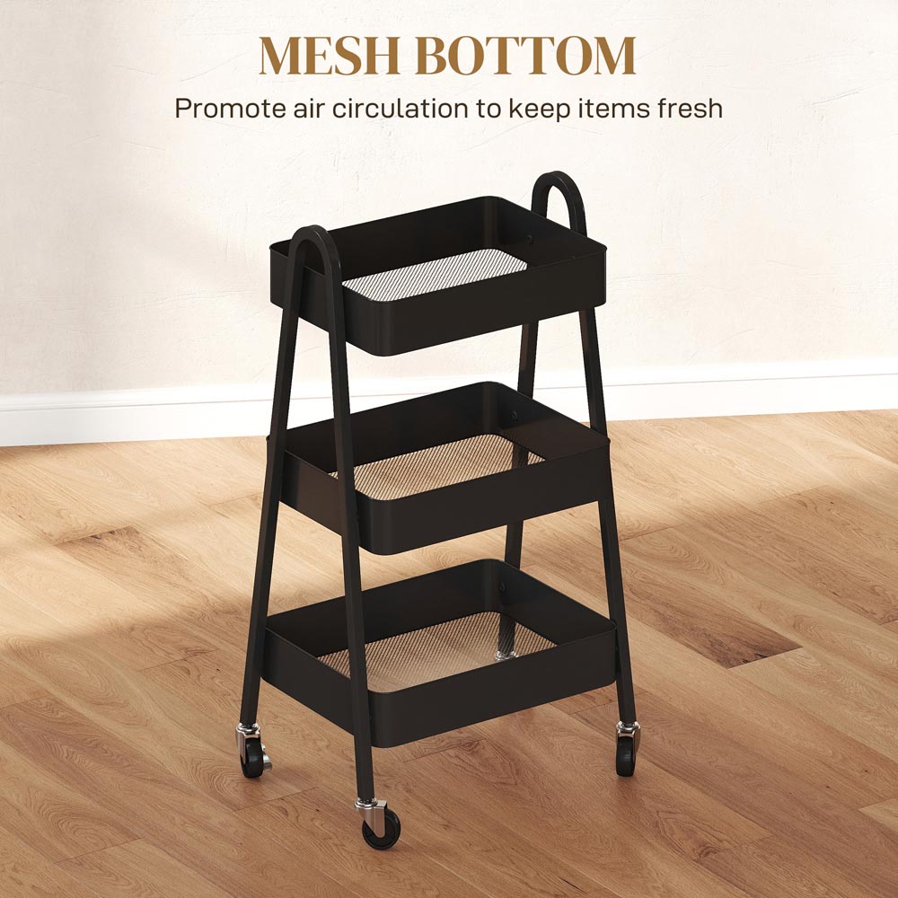 HOMCOM 3-Tier Black Kitchen Storage Trolley Image 8