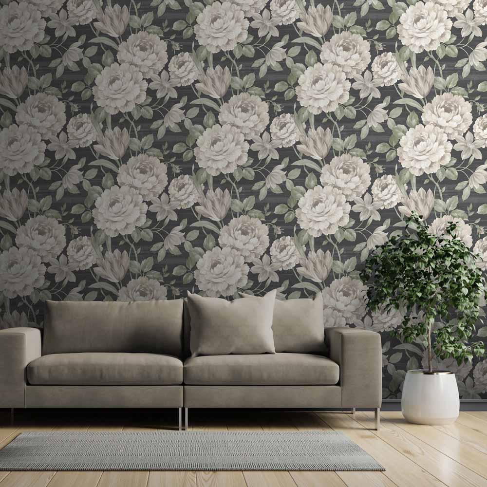 Muriva Fayre Floral Cream and Black Wallpaper Image 4