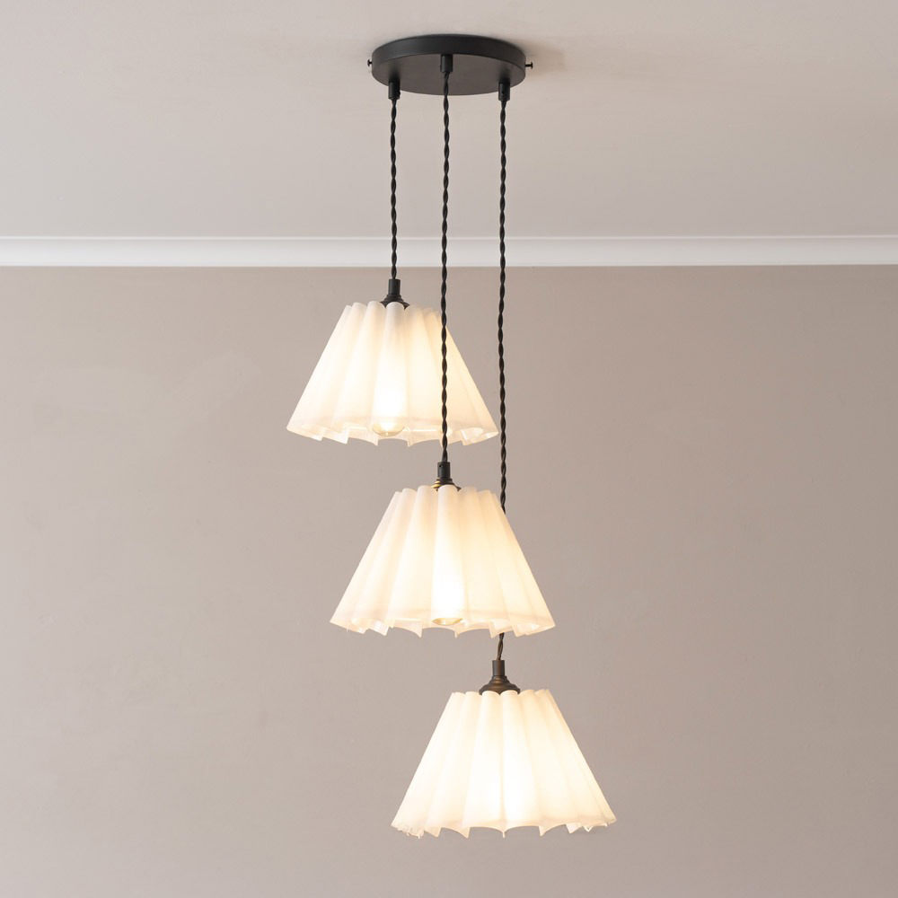 ValueLights Lauren White Pleated 3 Drop Cluster Matte Black LED Ceiling Pendant Light Image 2