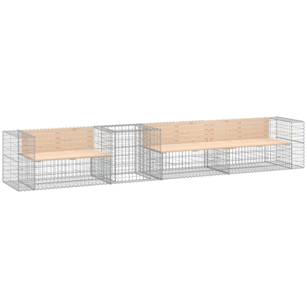 vidaXL Brown Solid Wood Pine Garden Bench with Gabion Basket 65.5 x 417 x 71cm Image 1