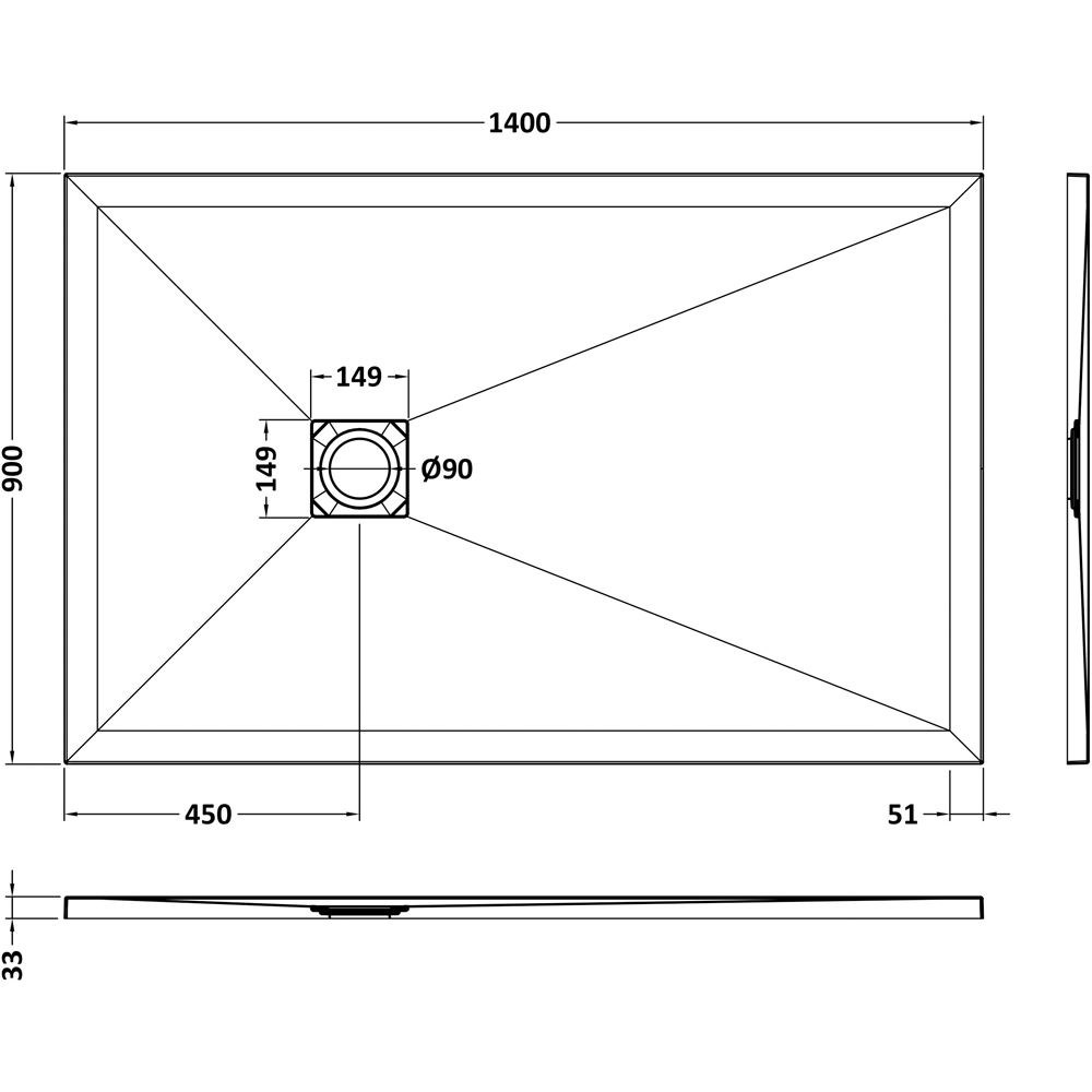 nuie Slate Black Rectangular Shower Tray 1400 x 900mm Image 2