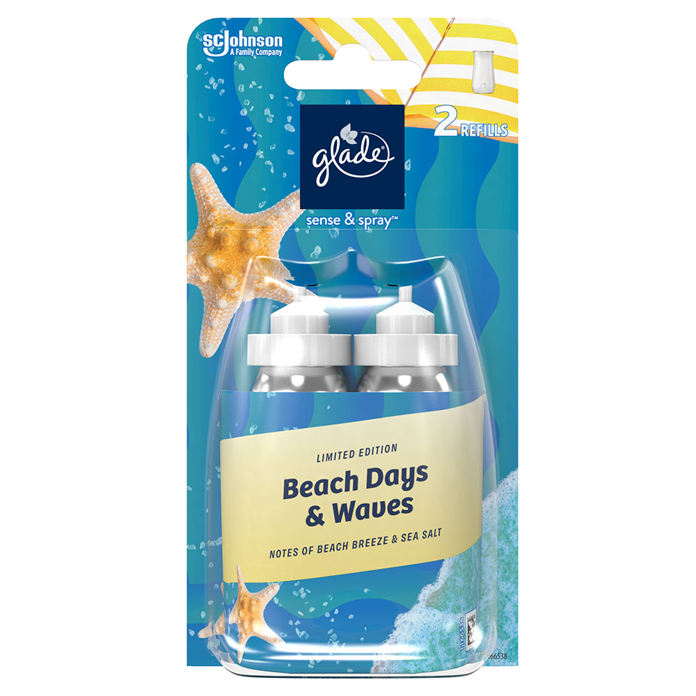 Glade Sense and Spray Beach Days and Waves Air Freshener Twin Refill Pack 2 x 18ml Image 1