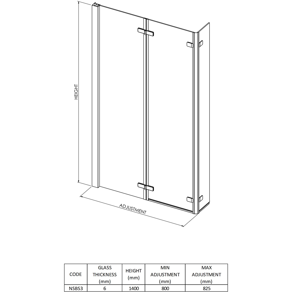 nuie Polished Chrome L-Shaped Double Hinged Bath Screen 6mm Image 3