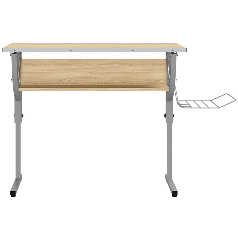 vidaXL Single Shelf Craft Desk with Magazine Rack Oak and Grey Image 5
