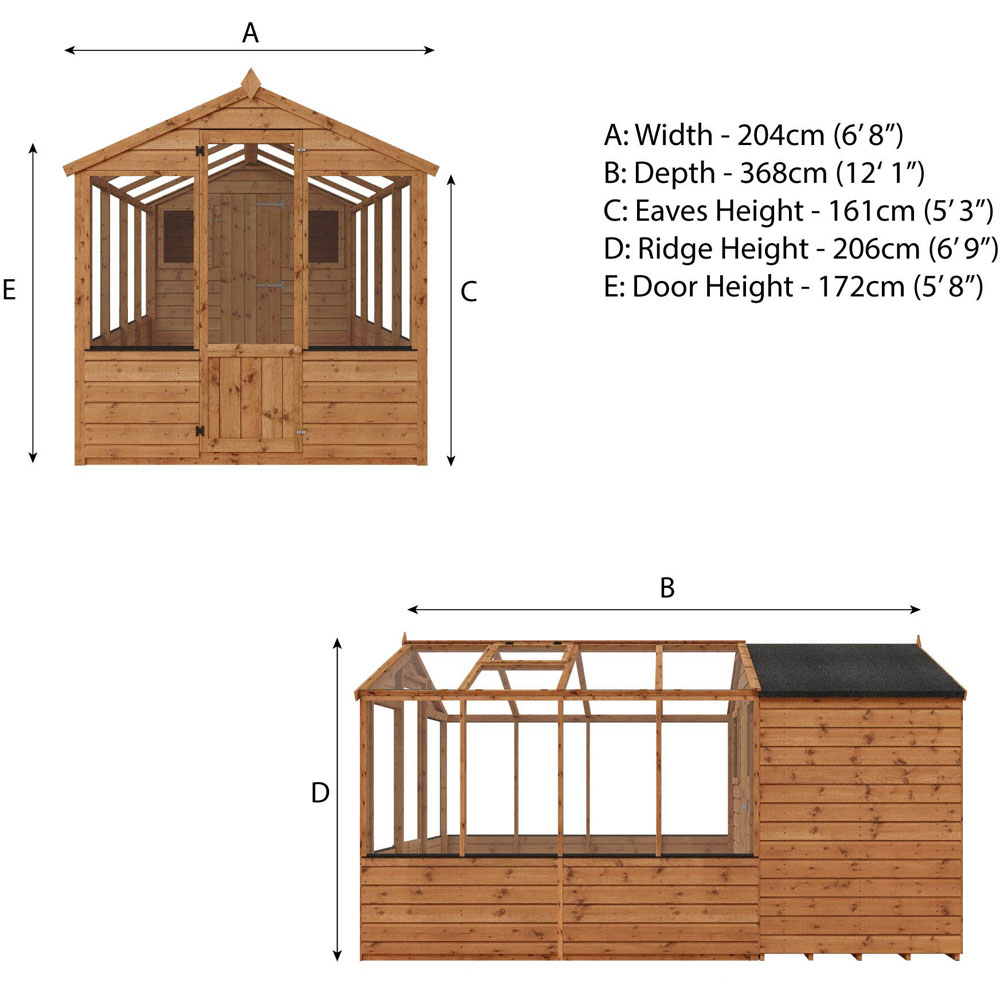 Mercia Wooden 12 x 6ft Traditional Apex Greenhouse Combi Shed Image 8