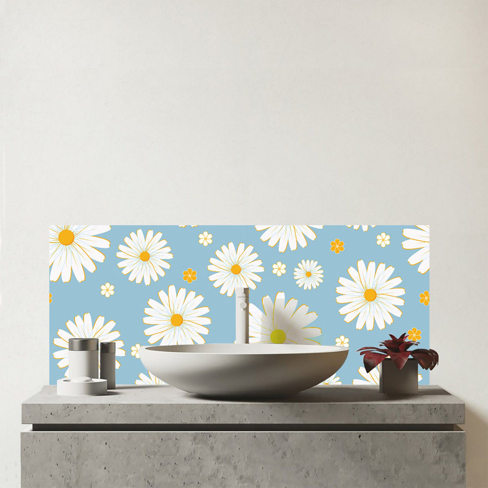 Warren Reed Designer Summer Daisy Pattern Glass Bathroom Splashback 25 x 60cm Image 1