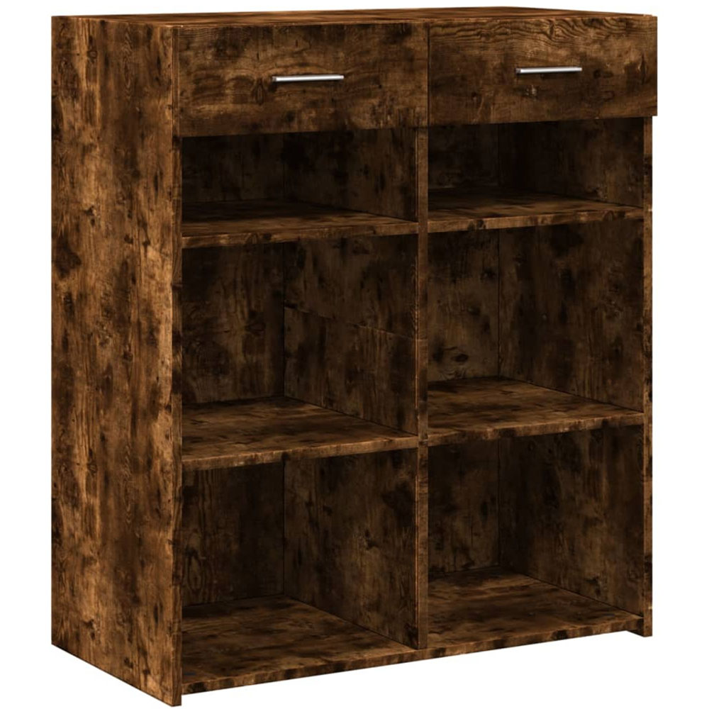vidaXL 2 Drawer 6 Shelf Smoked Oak Sideboard Image 2