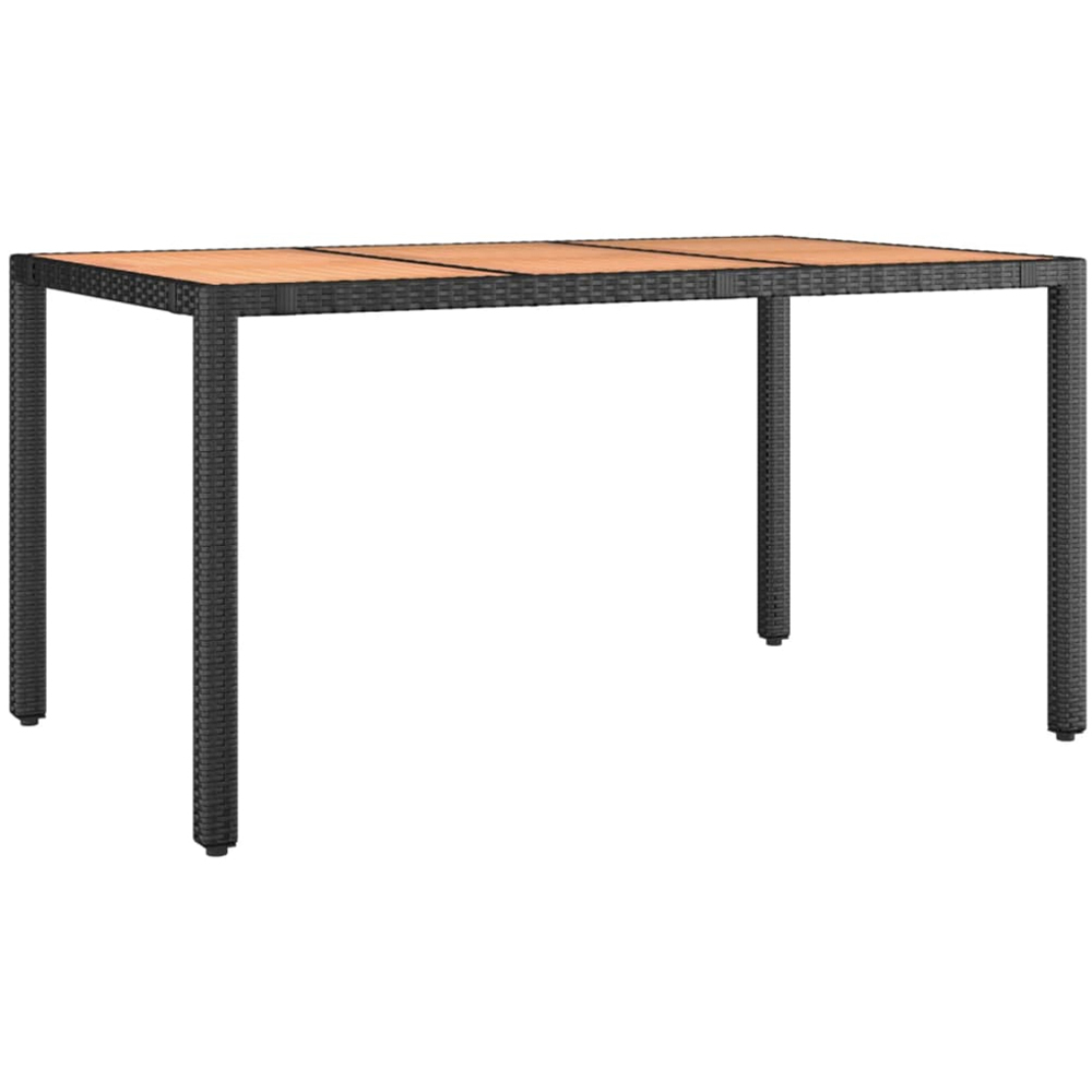 vidaXL 6 Seater Black Polyrattan and Wooden Tabletop Garden Table Image 2