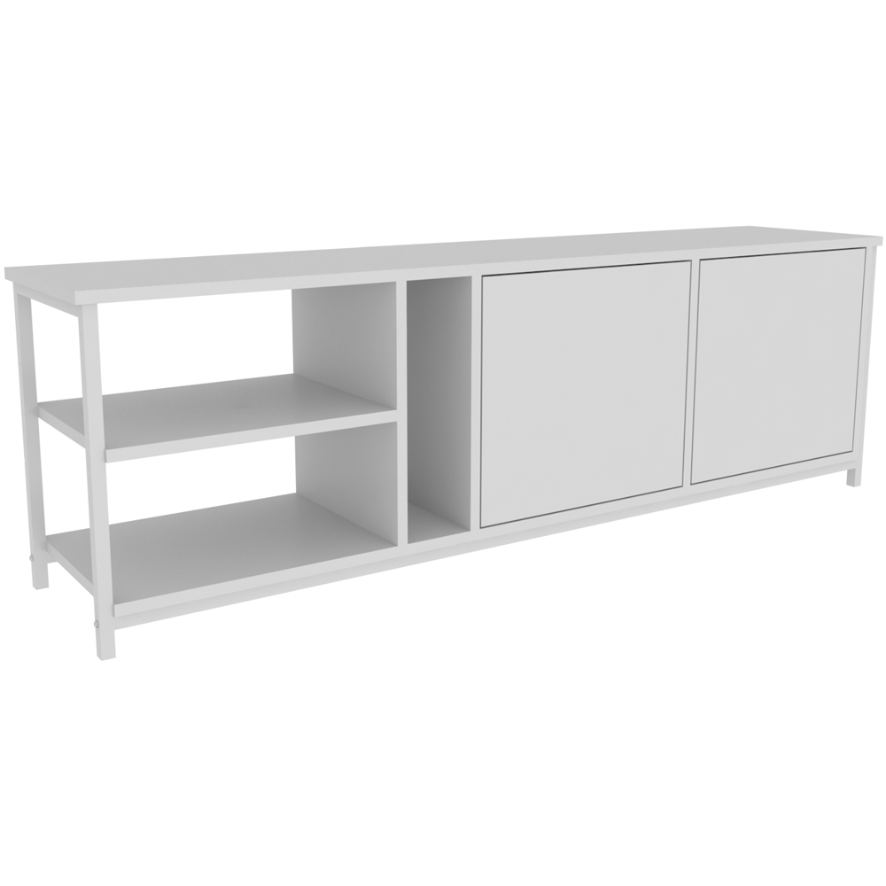 Decorotika Primrose 2 Door 3 Shelf White TV Stand for 72 inch TV Image 2