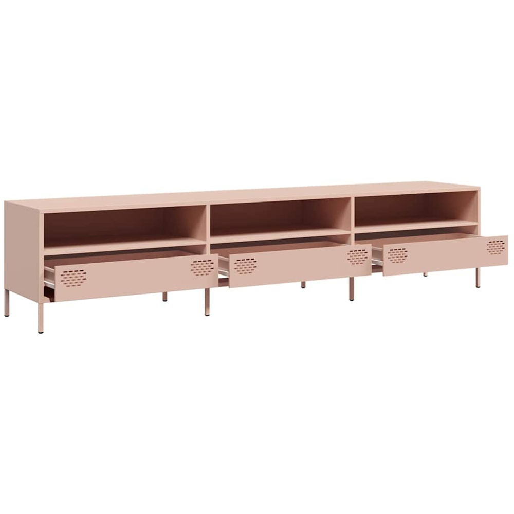 vidaXL 3 Drawer 3 Shelf Pink Steel Wide TV Cabinet Image 4