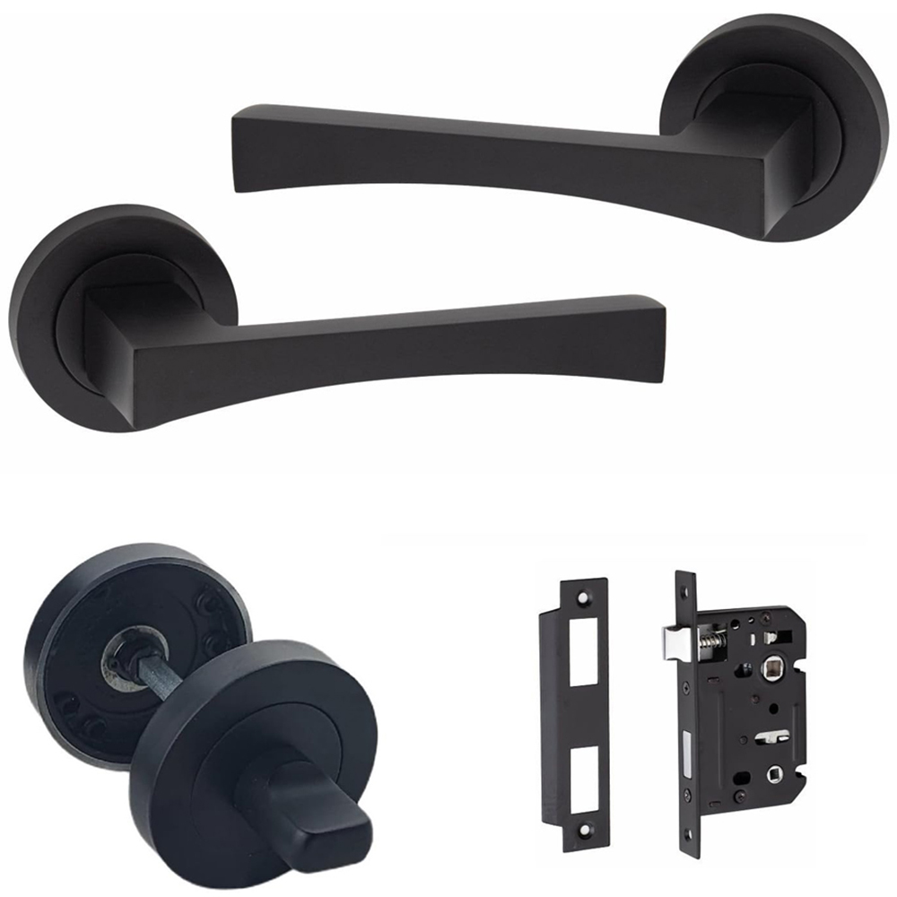 Golden Grace Matt Black Wave Bathroom Handles Set with 64mm Mortise Image 1