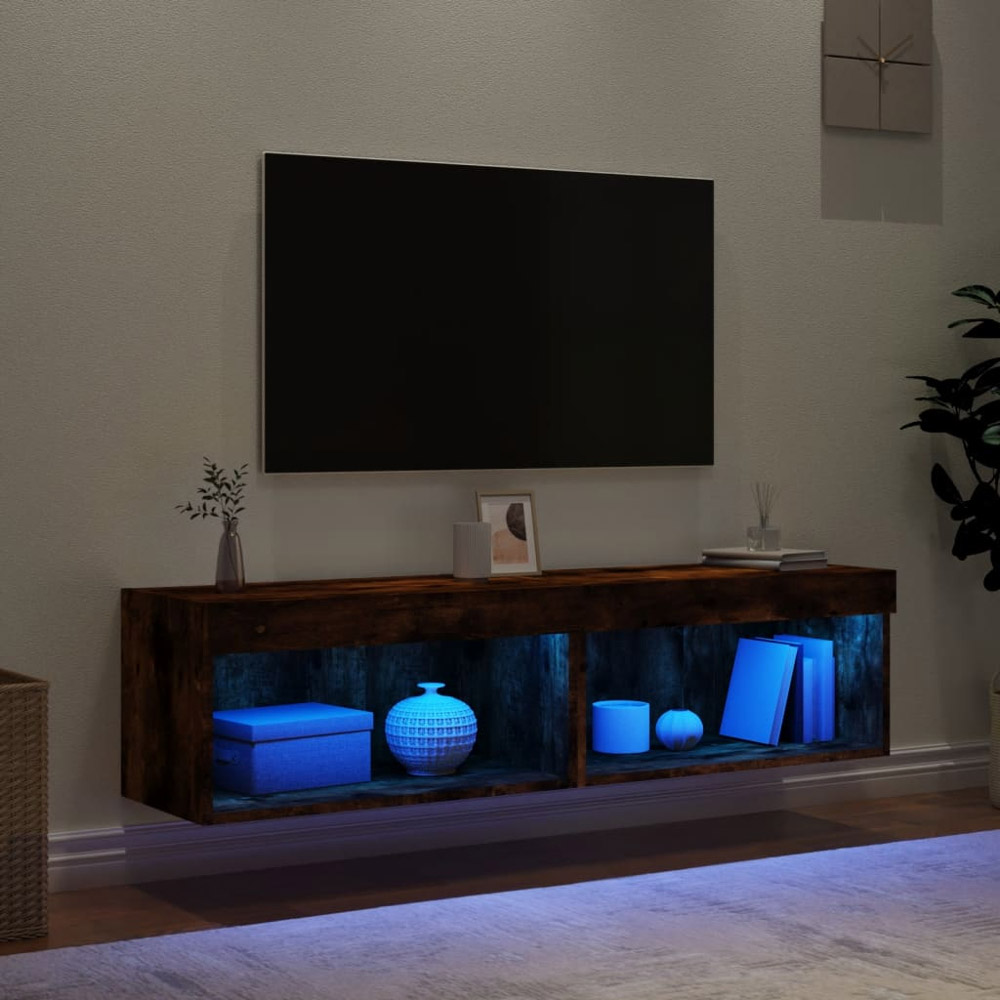 vidaXL Smoked Oak TV Cabinet with LED Light Set of 2 Image 2