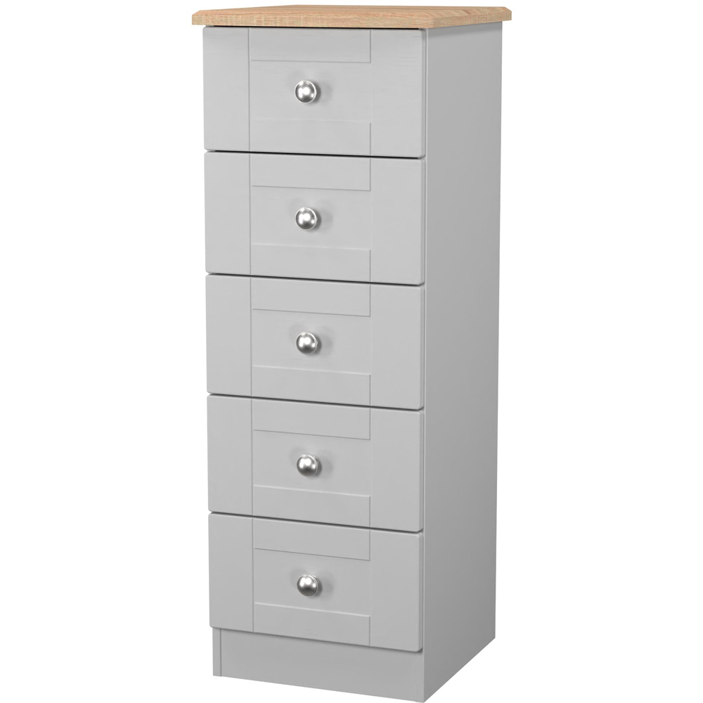 Crowndale Sussex 5 Drawer Grey Ash and Bardolino Oak Tall Bedside Cabinet Ready Assembled Image 3