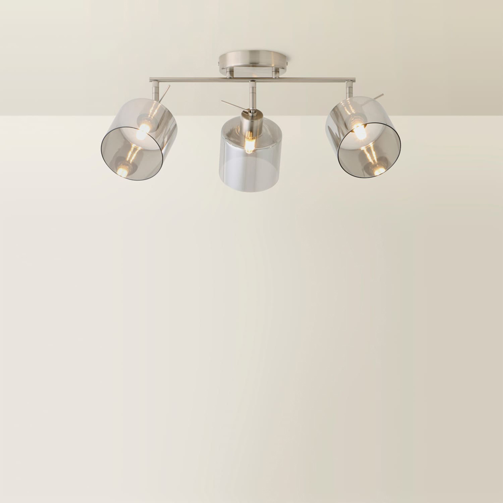 ValueLights Demi 3 Way Smoked Glass Shade Brushed Chrome Bar Spot Ceiling Light with Bulb Image 5