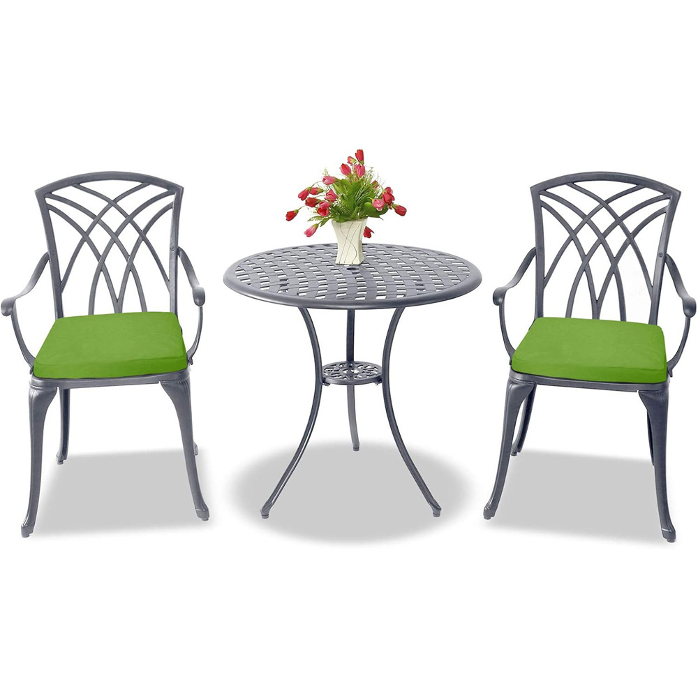 Centurion Oshowa 2 Seater Grey and Green Cast Aluminium Garden Bistro Set with Cushions Image 2
