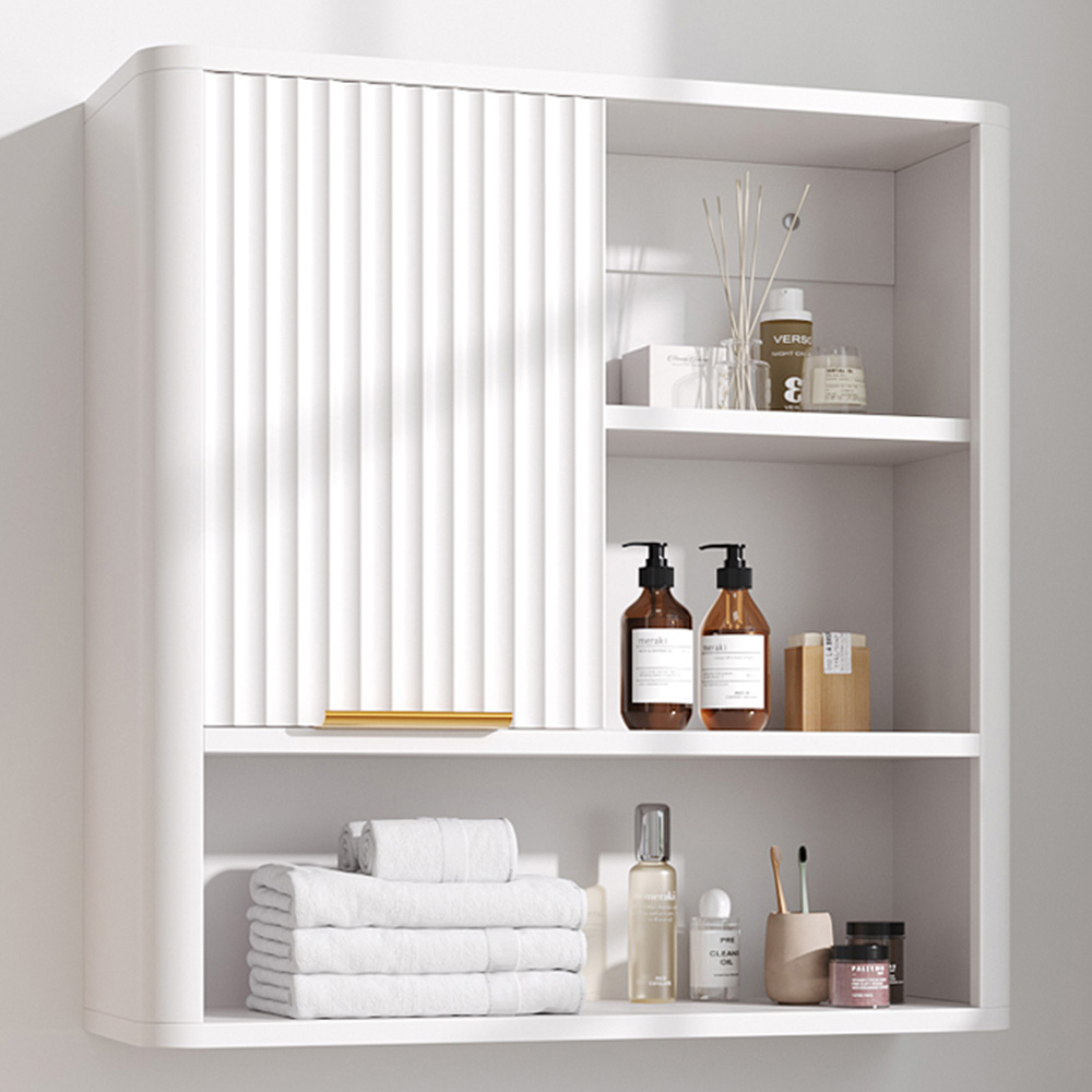 Living and Home Single Door 3 Shelf White Wooden Wall-Mounted Bathroom Cabinet Image 1