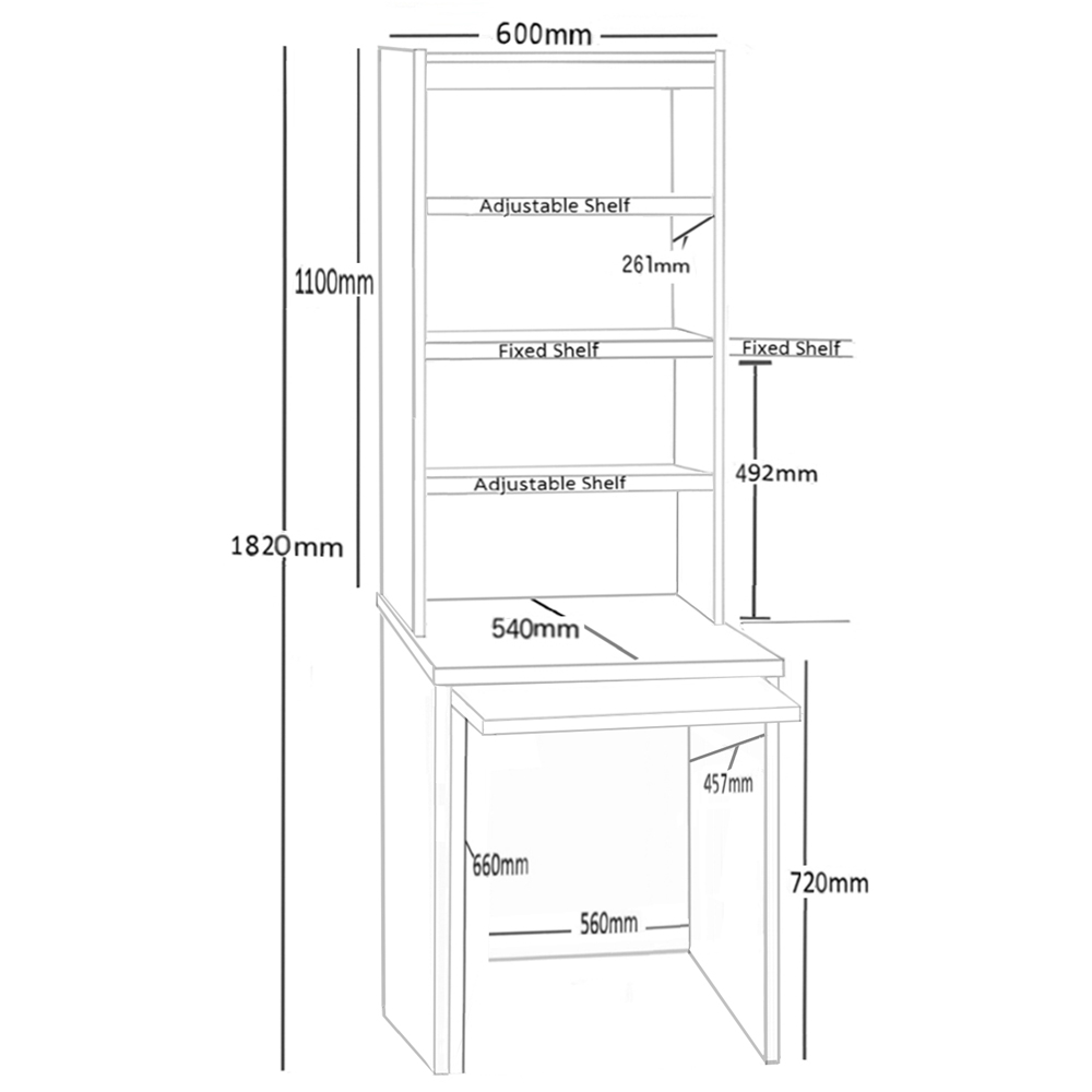 R White Cabinets 4 Shelf Small Laptop Desk with Keyboard Tray and Hutch Grey Image 5
