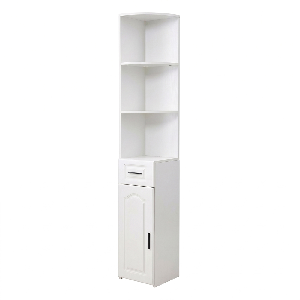 Living and Home Single Door Single Drawer White Corner Cabinet Image 2