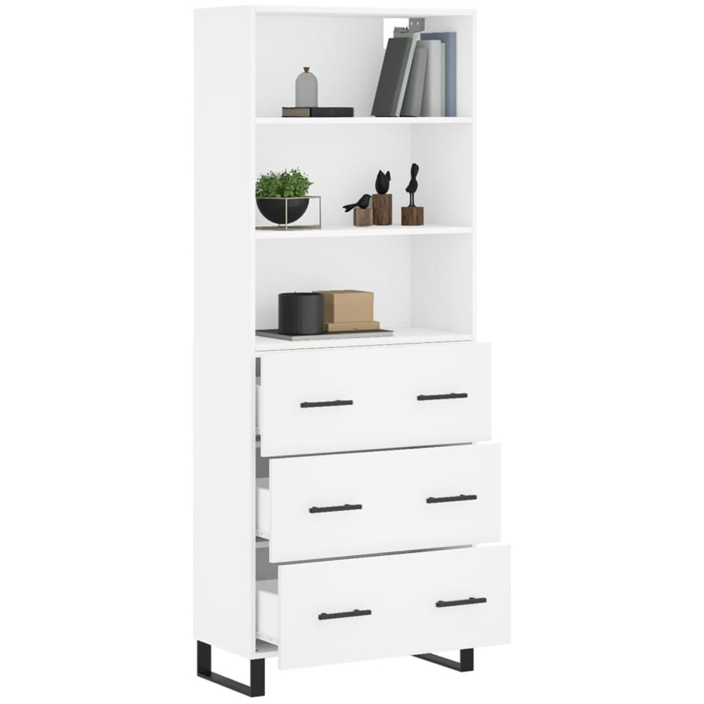 vidaXL 3 Drawer 3 Shelf White Highboard Image 3