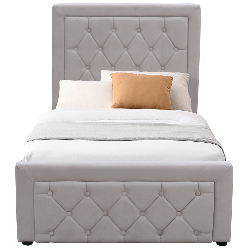 Kosy Koala Single Grey Velvet Tufted Gaslift Ottoman Bed with Mattress Image 3