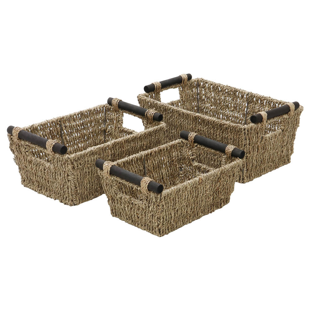 JVL Seagrass Tapered Storage Baskets with Handles Set of 3 Image 1