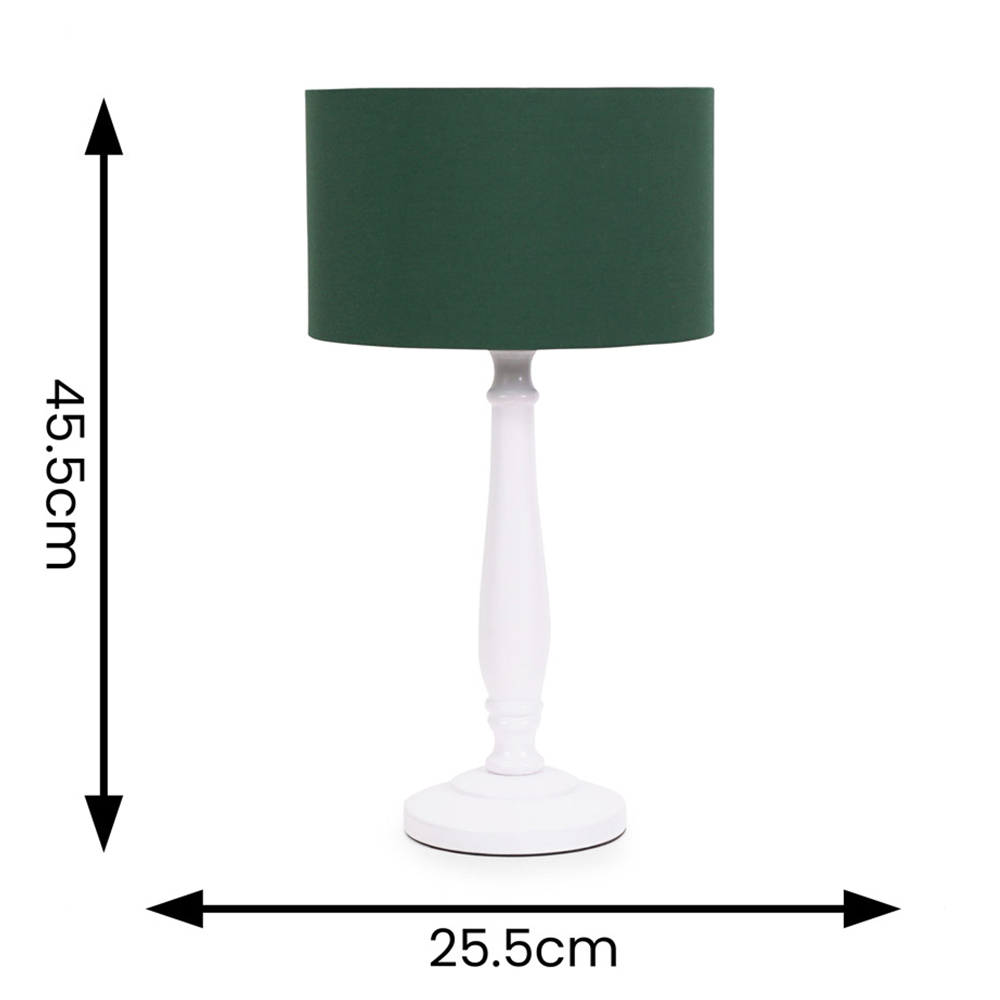 ValueLights Victoria Green Fabric Drum Shade White Wood Traditional LED Table Lamp Image 5