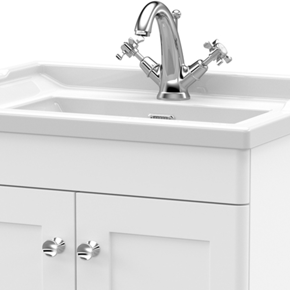 nuie Classique 2 Door Satin White Floor Standing Unit and 1 Tap Hole Fireclay Basin 600mm Image 2