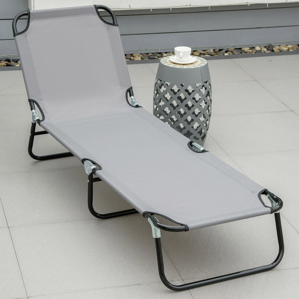 Outsunny Grey 5 Level Adjustable Folding Sun Lounger Image 1