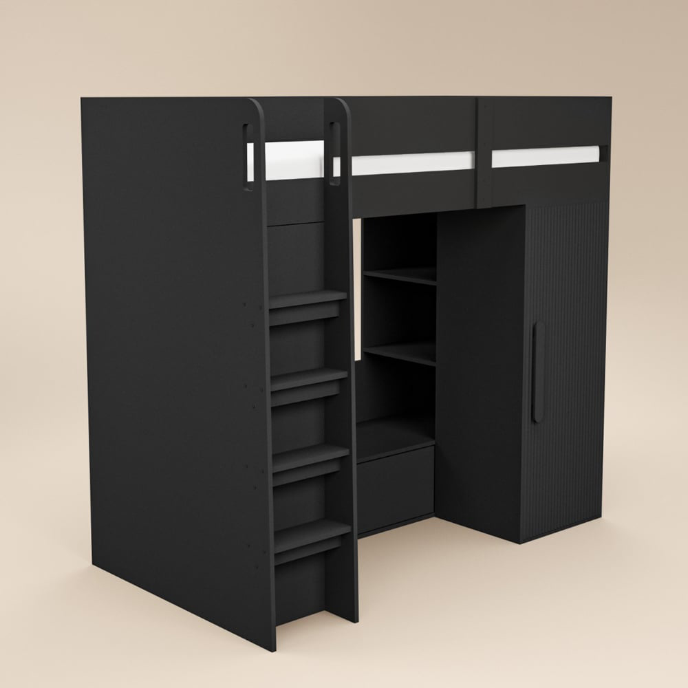 Flair Aspen Black Ribbed High Sleeper with Storage and Wardrobe Image 2