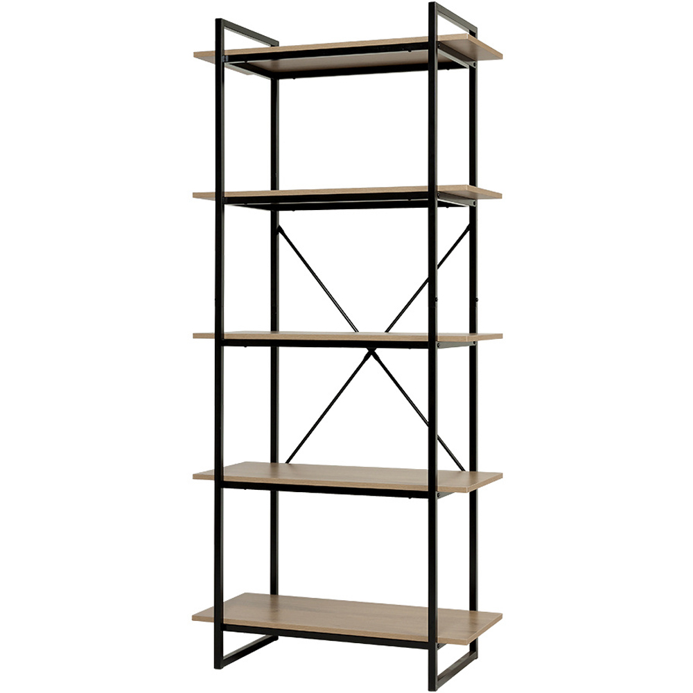 H&O Direct 5 Shelf Wood and Metal Industrial Bookshelf Image 2
