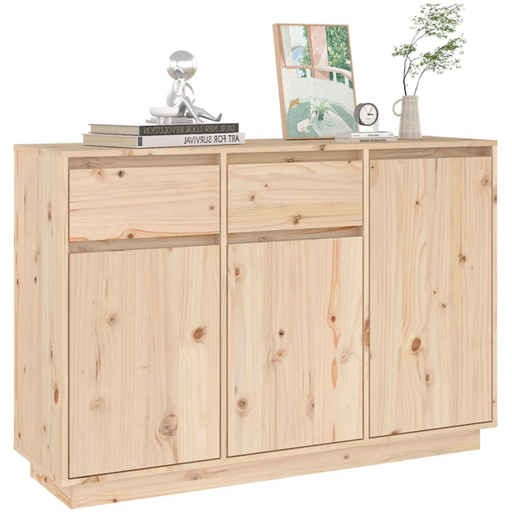 vidaXL 3 Door 2 Drawer Natural Solid Pine Wood Sideboard Image 6