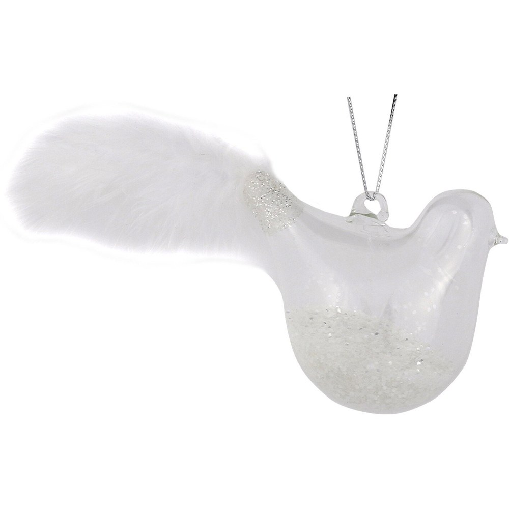 Frosted Fairytale White Glitter Filled Glass Bird Bauble Image