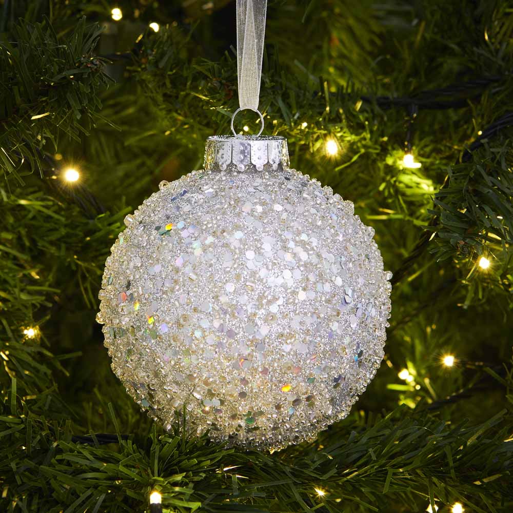 Wilko Glitters Sparkle Encrusted Christmas Baubles 10cm 4 Pack Image 3