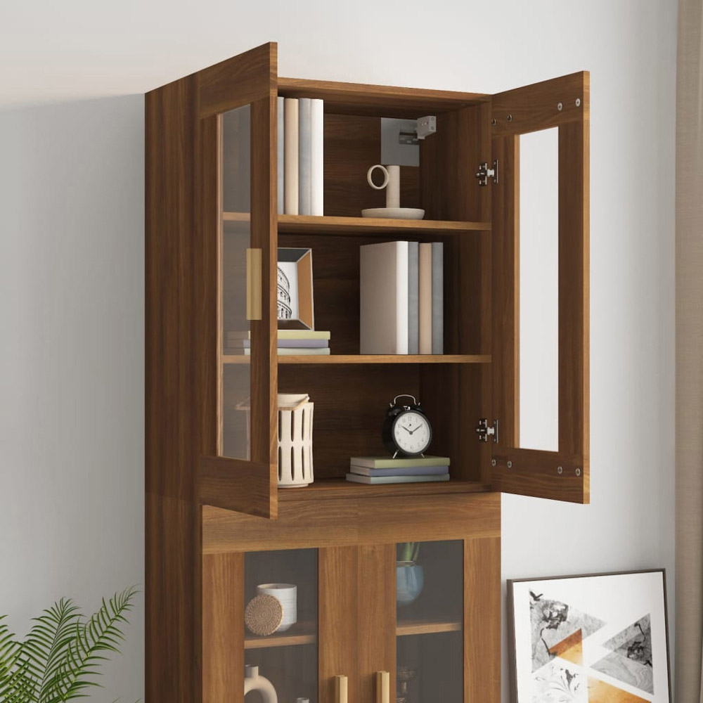 vidaXL 2 Glass Door 3 Shelf Brown Oak Wall Mounted Cabinet Image 7