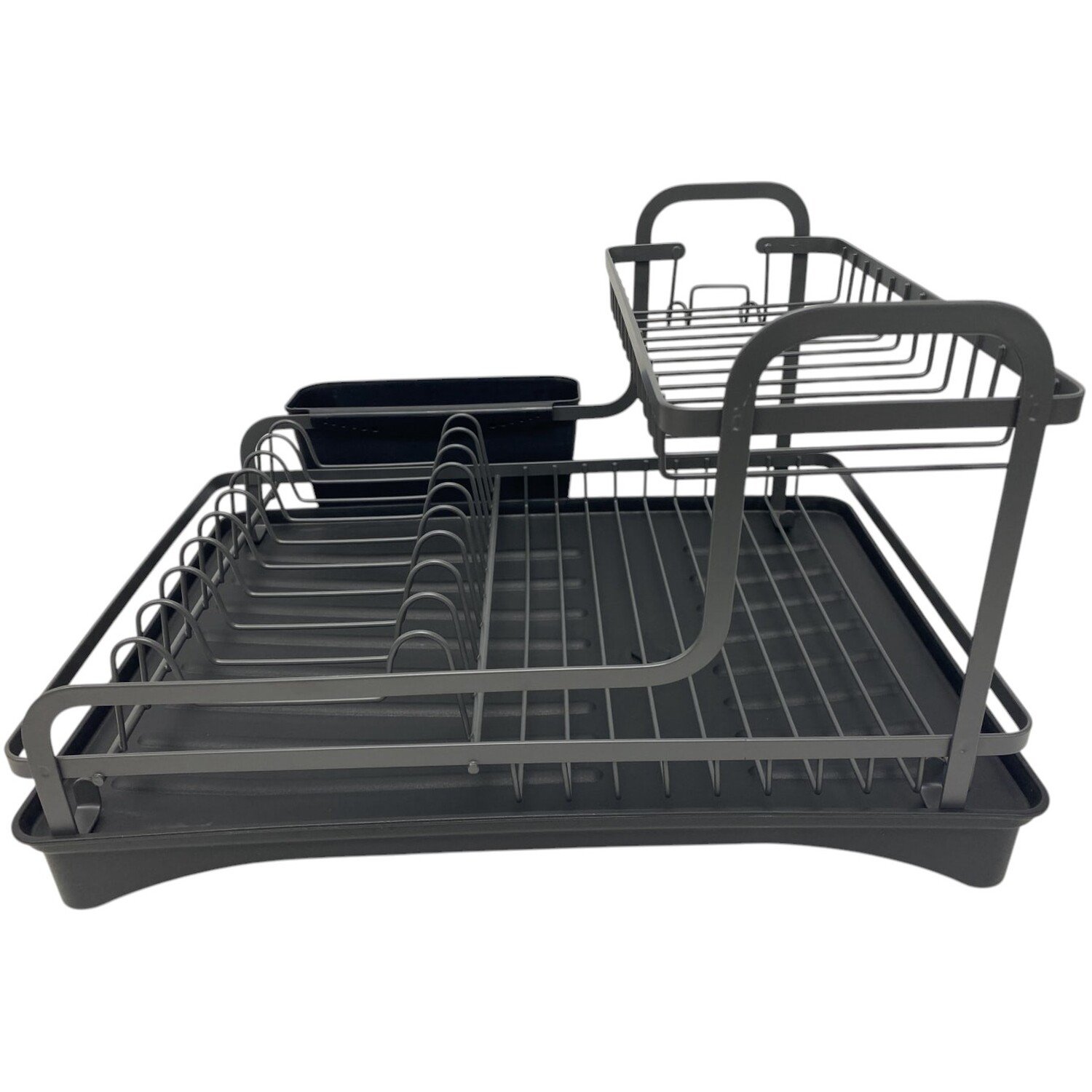 Two Tier Dish Drainer with Caddy Grey Image