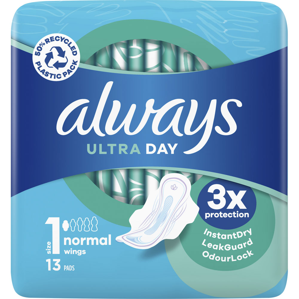 Always Ultra Day Sanitary Towels with Wings Size 1 Normal 13 Pack Image 1