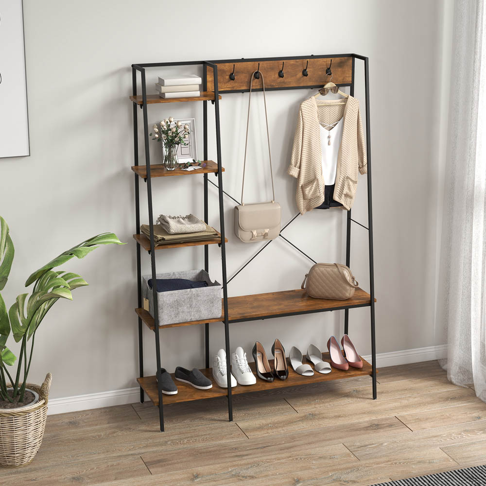 Portland 5 Tier Brown Metal Coat Rack Image 2