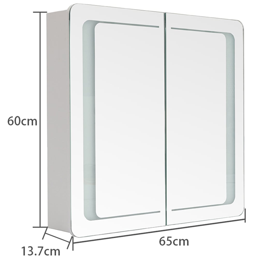 Living and Home White 2 Door Curved Corner LED Mirror Bathroom Cabinet Image 9